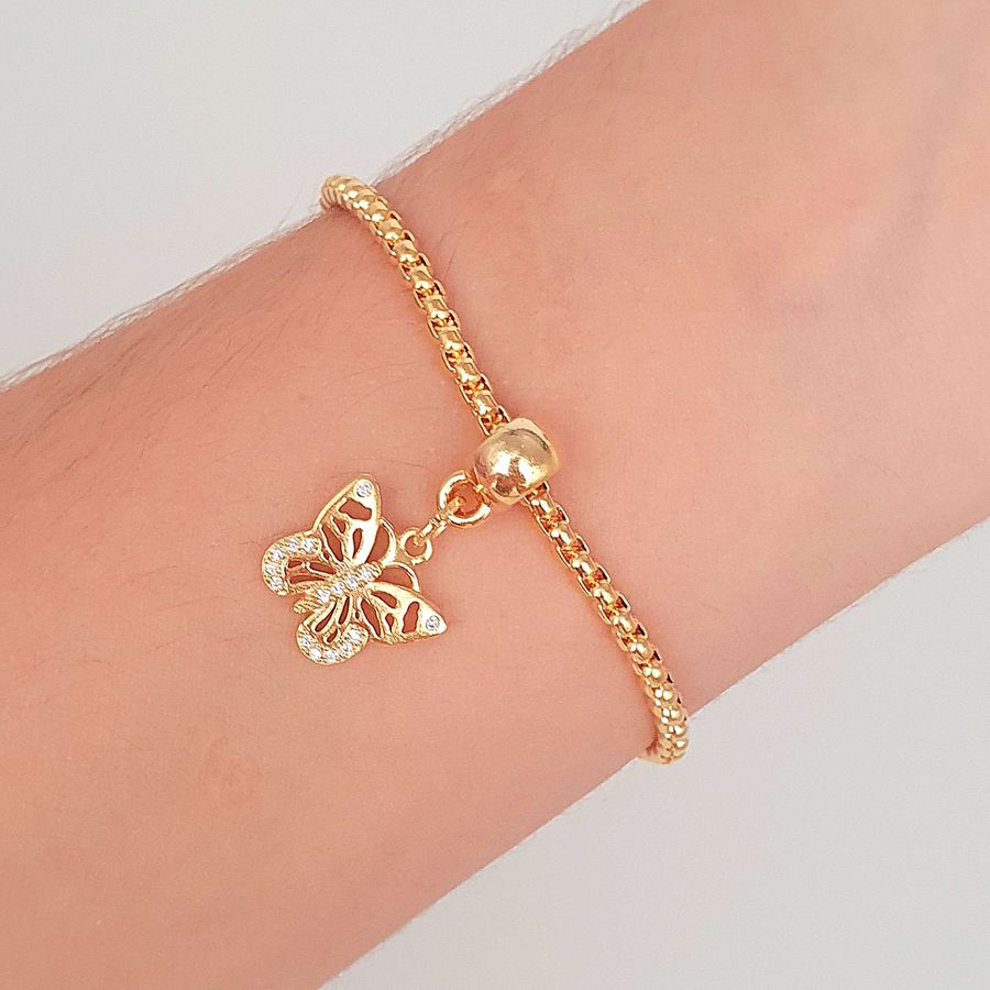 Pulseira Folheada A Ouro 18K Borboleta 