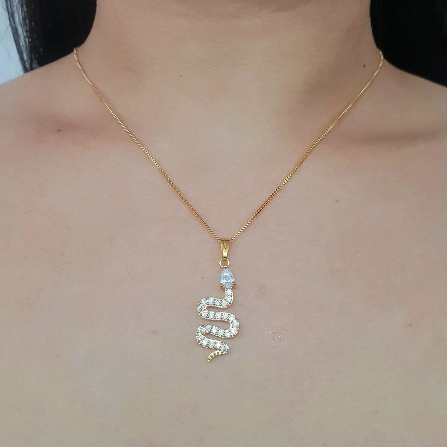 Colar Folheado a Ouro 18K Com Zircônia Snake 