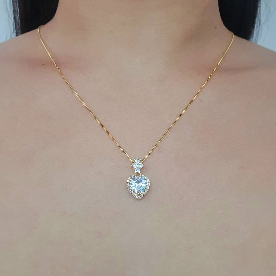 Colar Folheado a Ouro 18K Com Zircônia Coração 