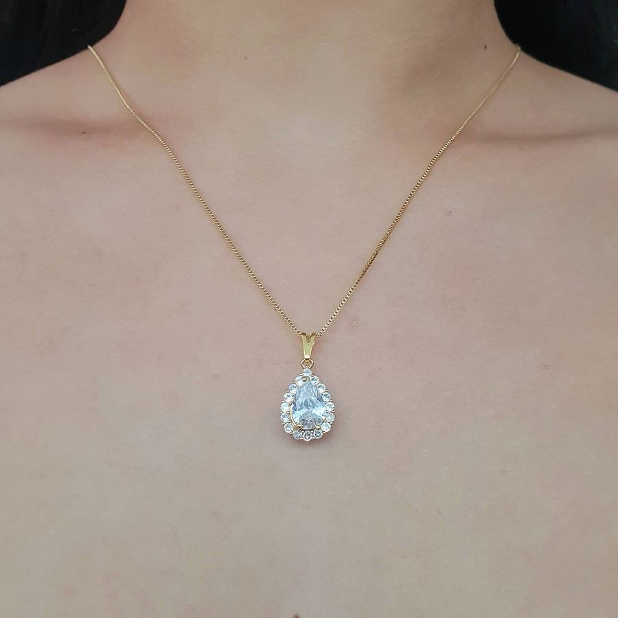 Colar Folheado a Ouro 18K Com Zircônia Gota 