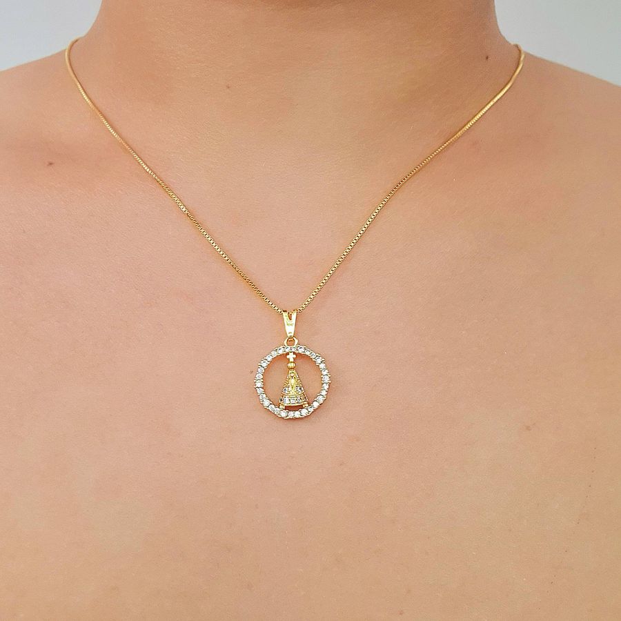 Colar Folheado a Ouro 18K Com Zircônia Nossa Senhora Aparecida 