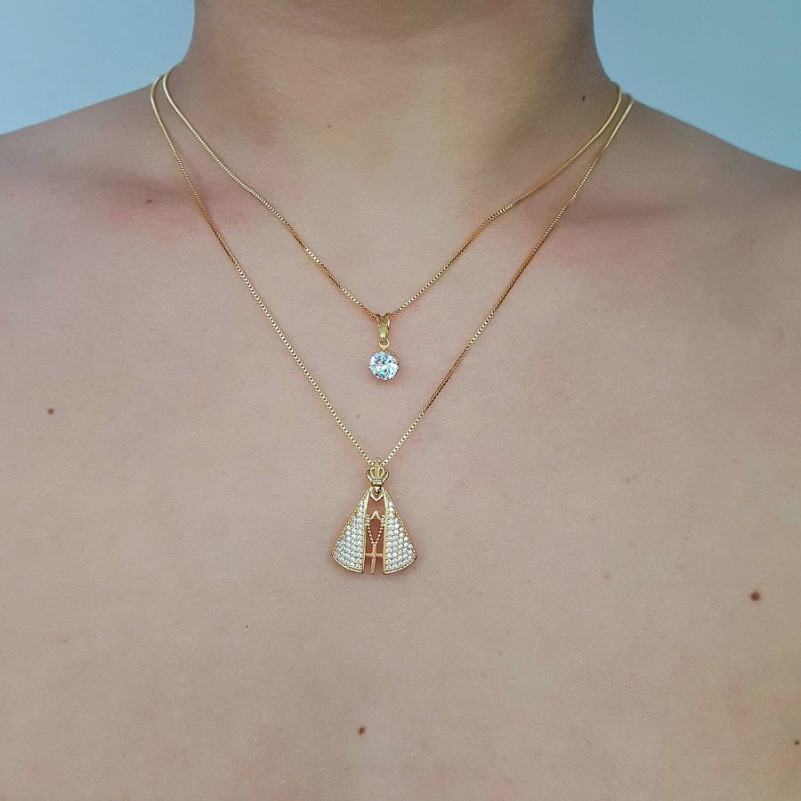 Colar Duplo Folheado a Ouro 18K Nossa Senhora Aparecida 