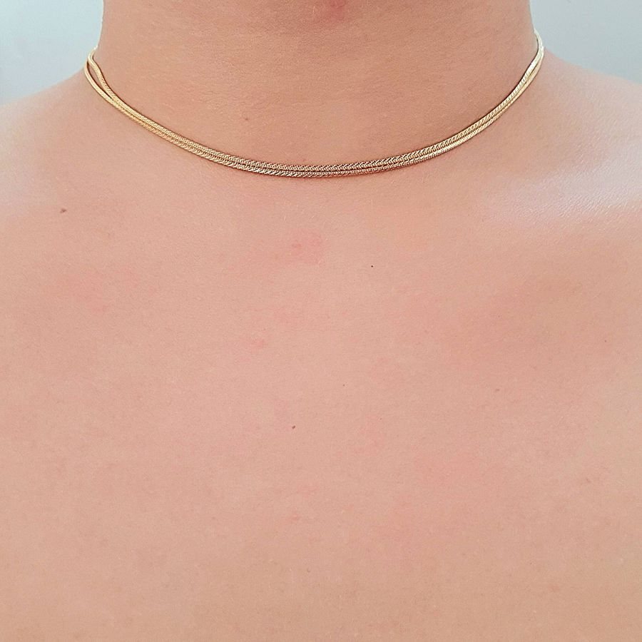 Colar Choker Folheado a Ouro 18K Fitinhas 