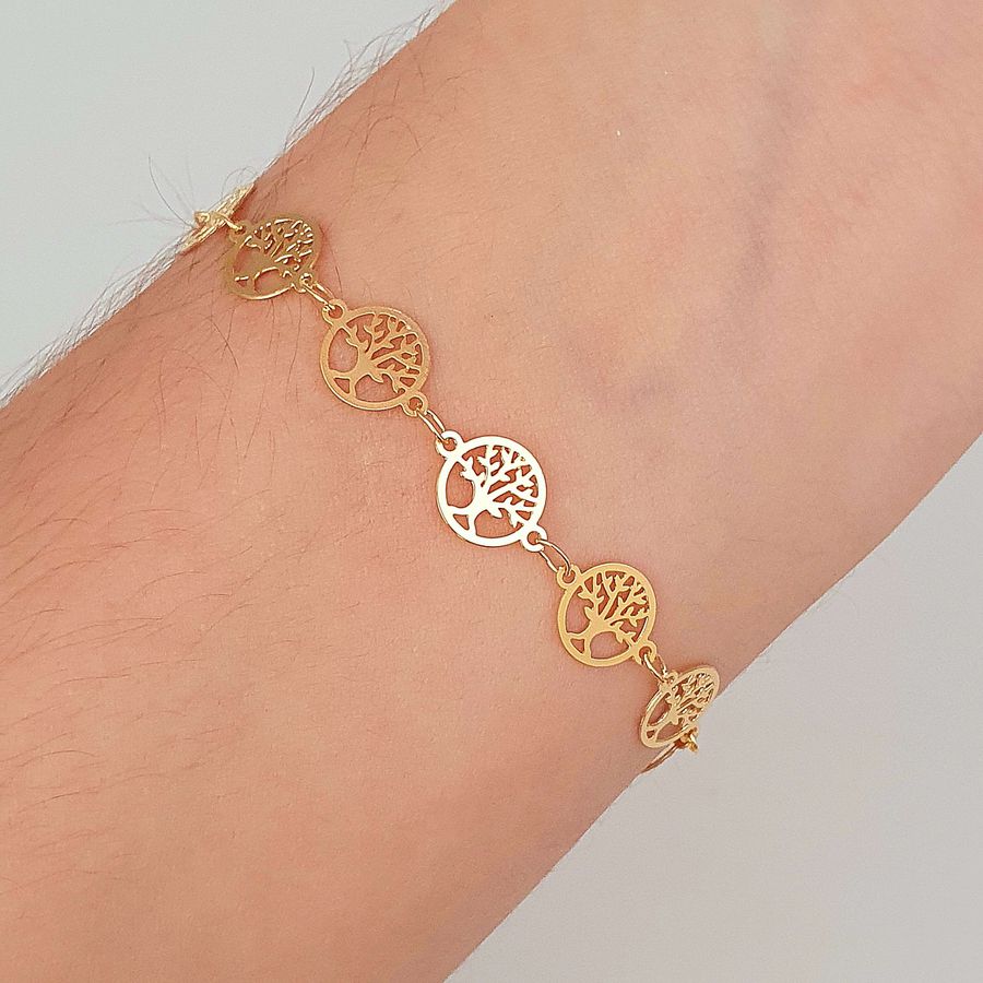 Pulseira Folheada A Ouro 18K Árvore Da Vida 