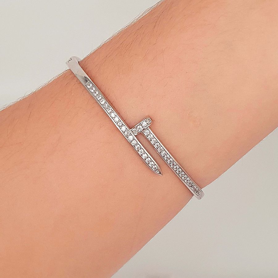 Bracelete Prego Cravejado Em Zircônia Prata 