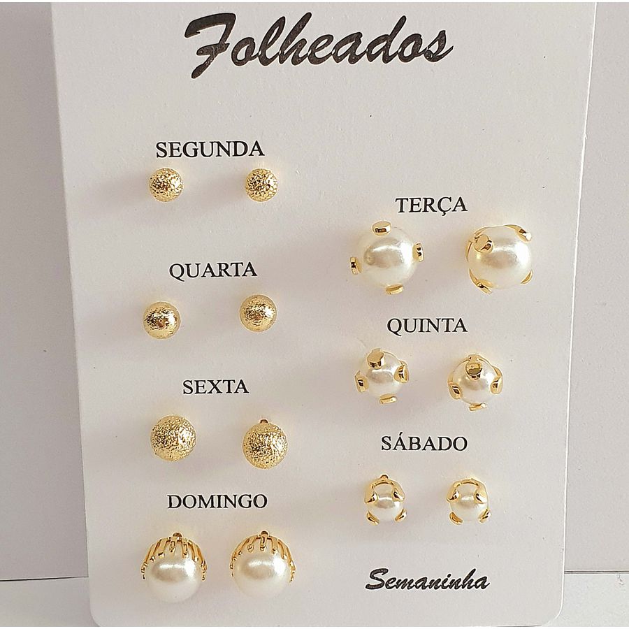 Kit De Brincos Semaninha Folheados a Ouro 18K Pérolas e Esferas 