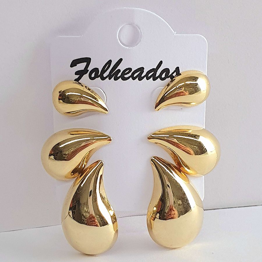 Kit De Brincos Folheados a Ouro 18K Gotas 