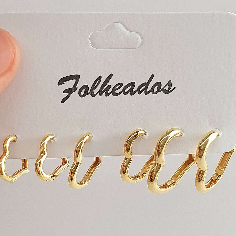 Kit De Mini Argolas Folheadas a Ouro 18K Coração 