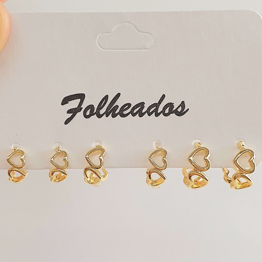 Kit De Mini Argolas Folheadas a Ouro 18K Coração 