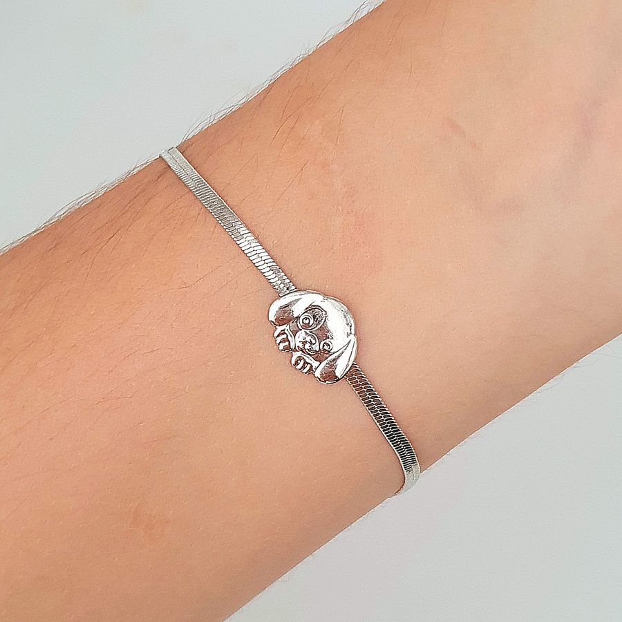 Pulseira Fita Folheada A Prata 925 Cachorrinho 