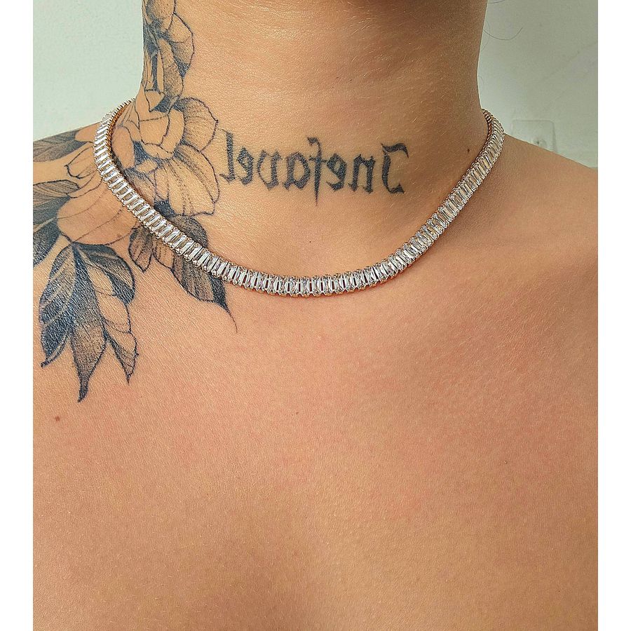 Colar Com Zircônia Cravejada Prata 