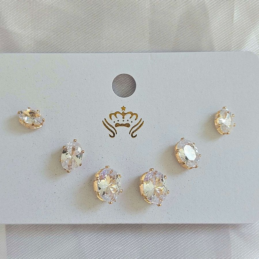 Kit De Brincos Oval Dourado 