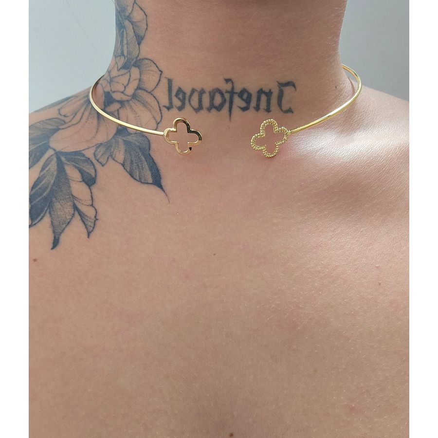 Colar Choker Folheado a Ouro 18K Trevo 
