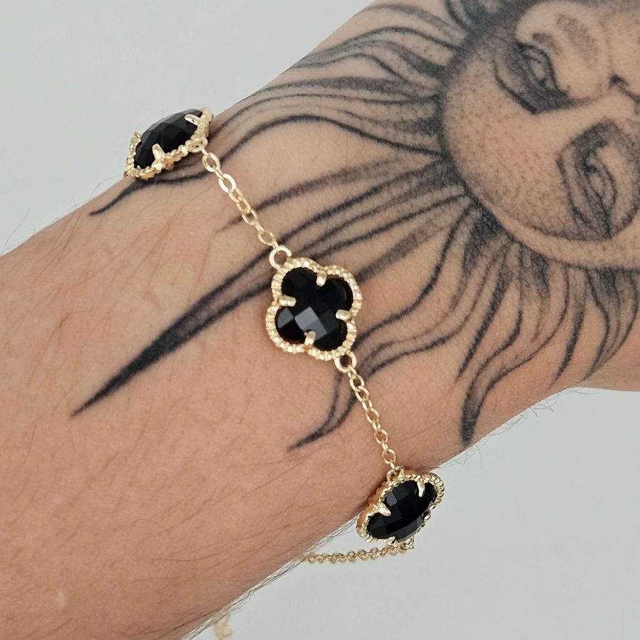 Pulseira Trevo Dourado Preto 