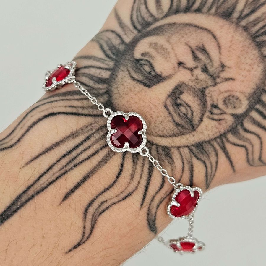 Pulseira Trevo Prata Vermelho 