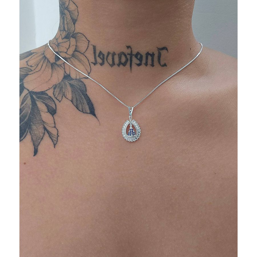 Colar Folheado a Prata 925 Com Zircônia Cravejada Nossa Senhora Aparecida 