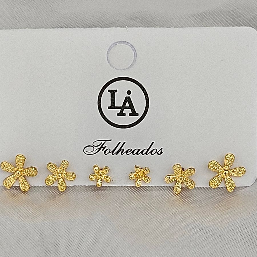 Kit De Brincos Folheados a Ouro 18K Margaridas 
