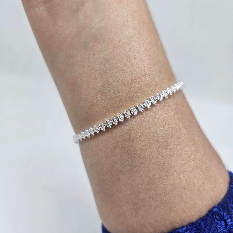 Pulseira Folheada A Prata 925 Com Zircônia Navete 