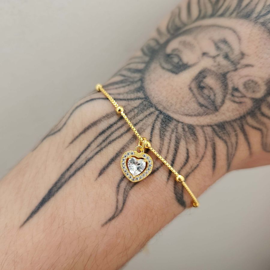 Pulseira Folheada A Ouro 18K Com Zircônia Coração 