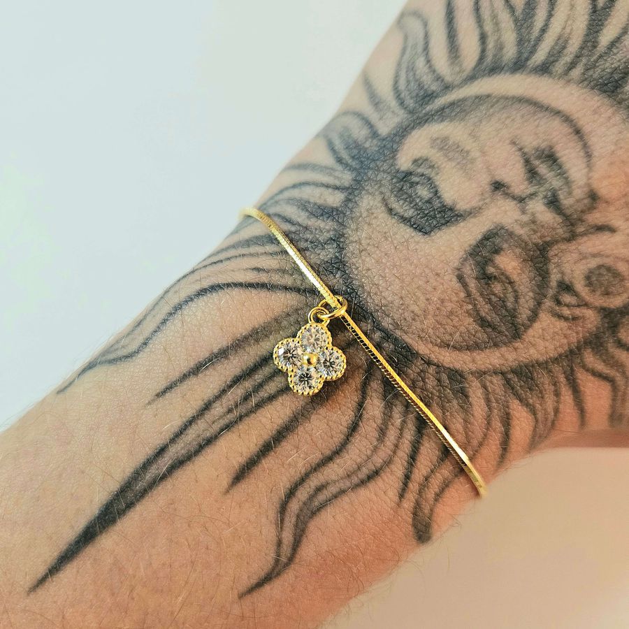 Pulseira Folheada A Ouro 18K Com Zircônia Trevo 
