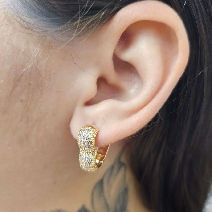 Mini Argola Com Zircônia Coração Dourado 