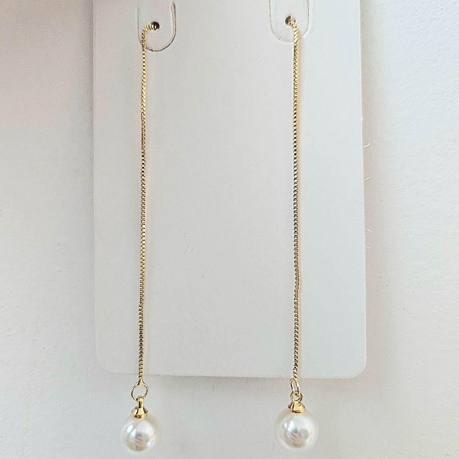 Brinco Longo Folheado a Ouro 18K Pérola 