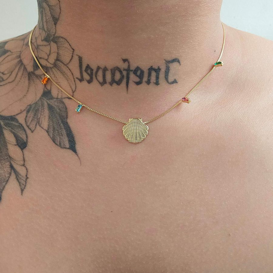 Colar Folheado a Ouro 18K Concha Colorida 