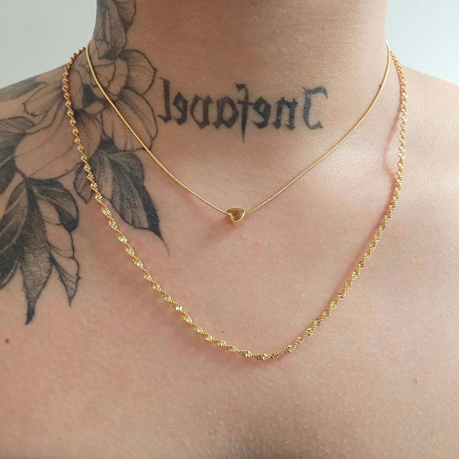 Colar Duplo Folheado a Ouro 18K Baiana e Coração 