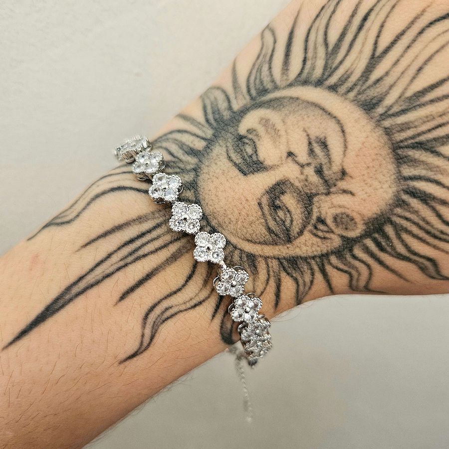 Pulseira Cravejada Em Zircônia Prata Trevo 