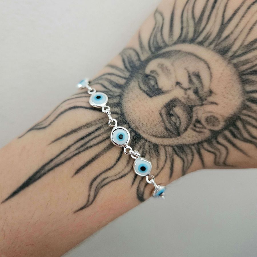 Pulseira Folheada A Prata 925 Olho Grego 