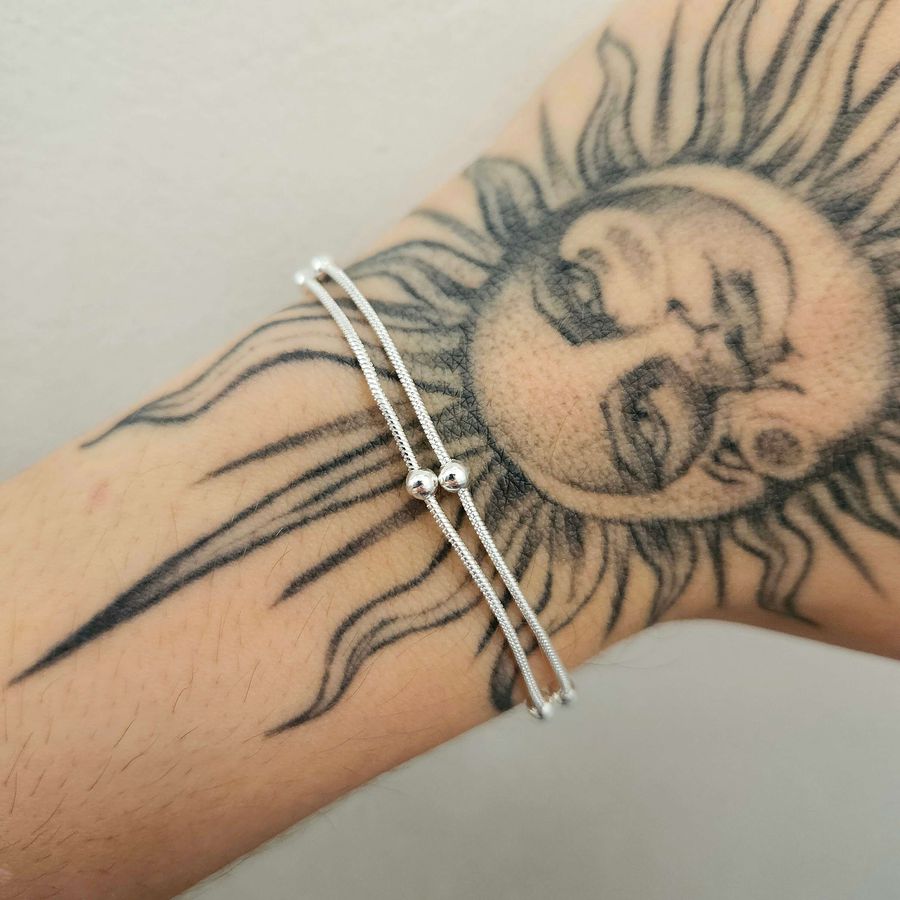 Pulseira Dupla Folheada A Prata 925 Mini Esferas 