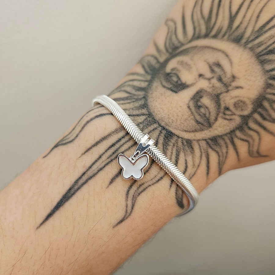 Pulseira Folheada A Prata 925 Malha Com Borboleta 