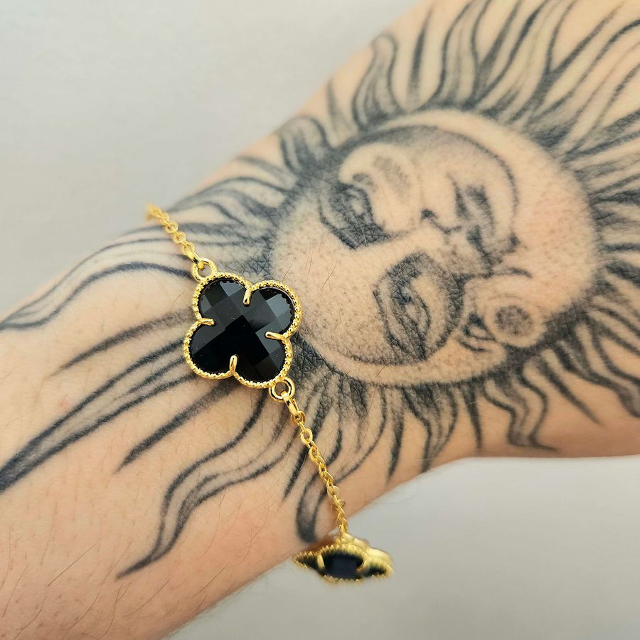 Pulseira Folheada A Ouro 18K Trevo Preto 