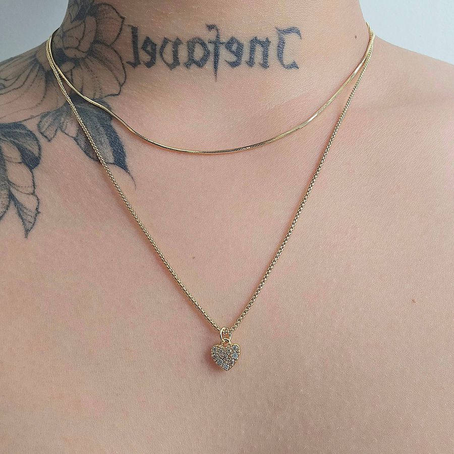 Colar Duplo Folheado a Ouro 18K Coração 