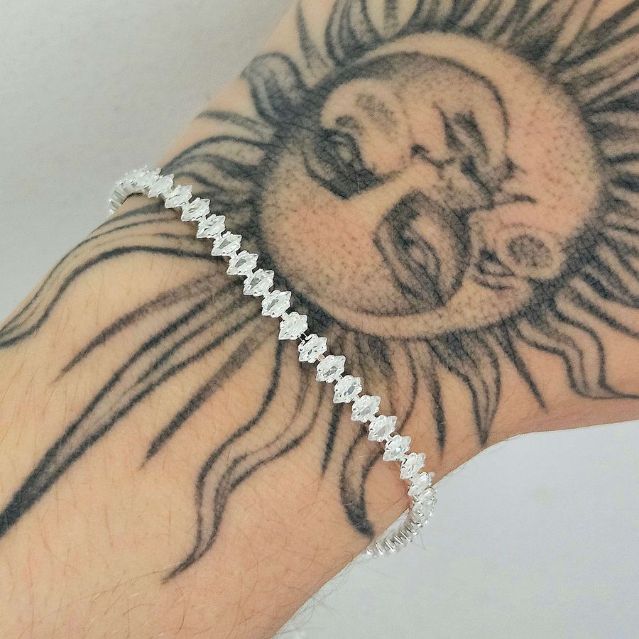 Pulseira Folheada A Prata 925 Cravejada Em Zircônia Navete 