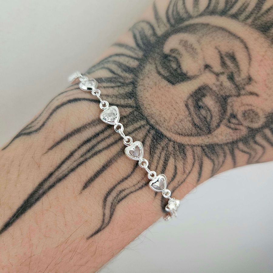 Pulseira Folheada A Prata 925 Coração 