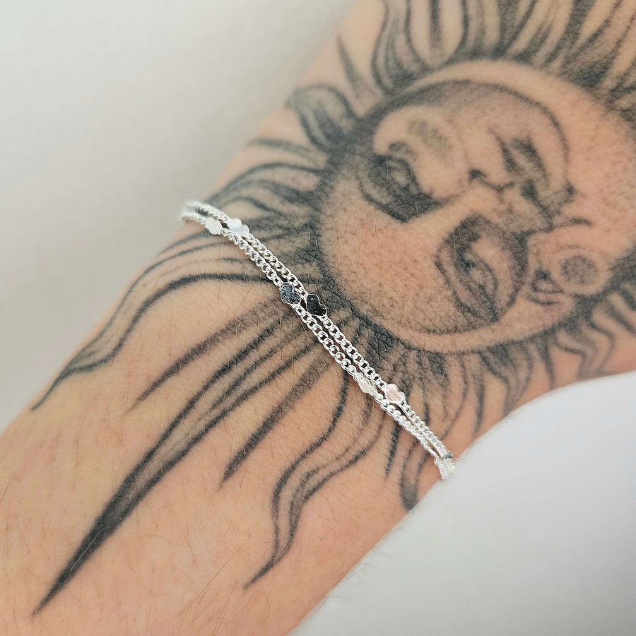 Pulseira Dupla Folheada A Prata 925 Coração 