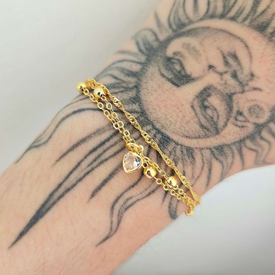Pulseira Tripla Folheada A Ouro 18K Coração
