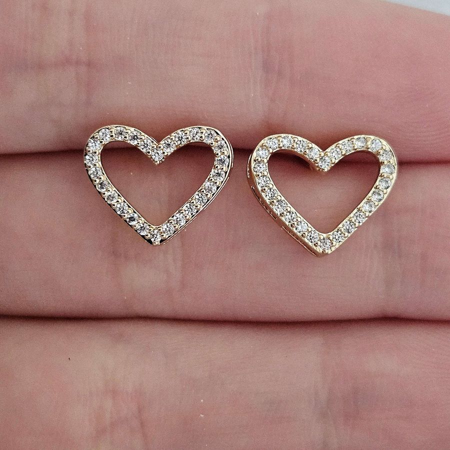 Brinco Com Zircônia Coração Dourado 