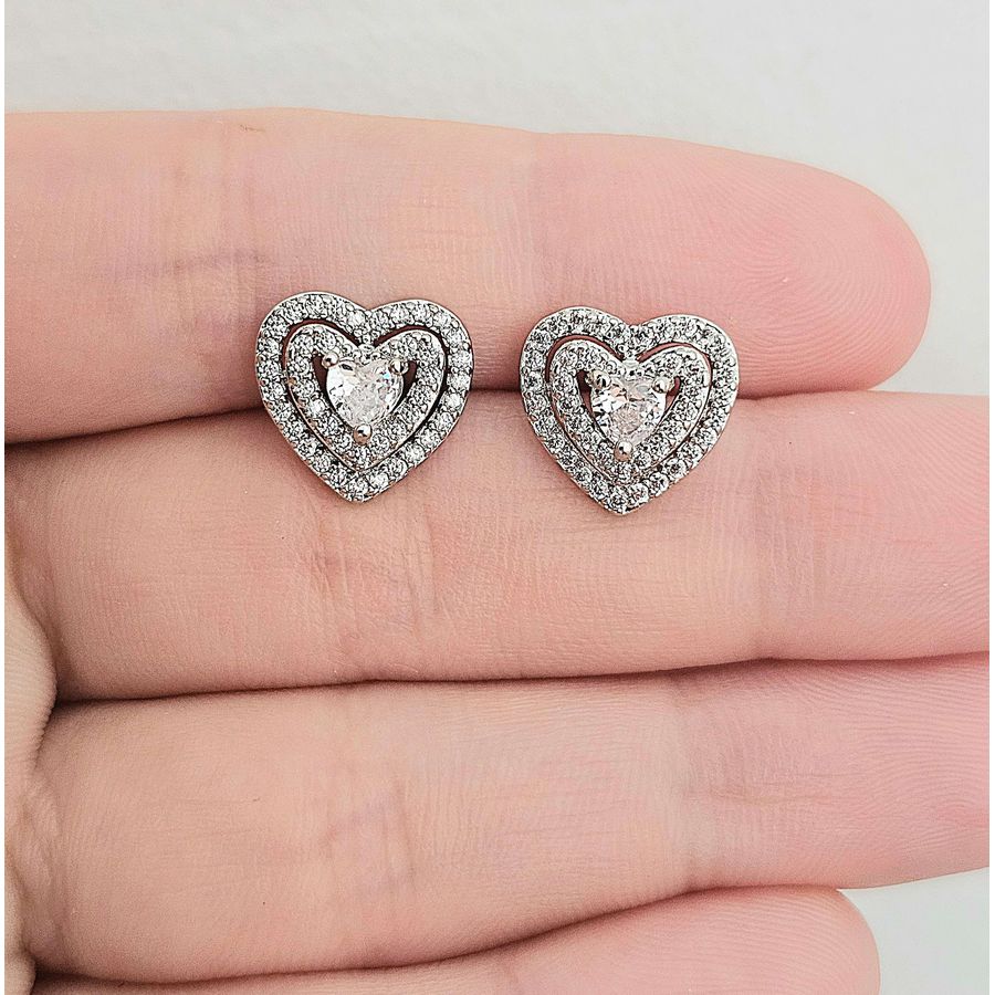Brinco Com Zircônia Coração Prata 