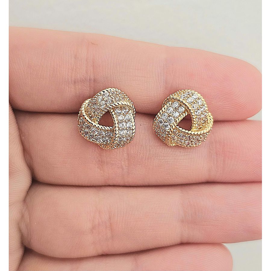 Brinco Com Zircônia Nó Dourado 