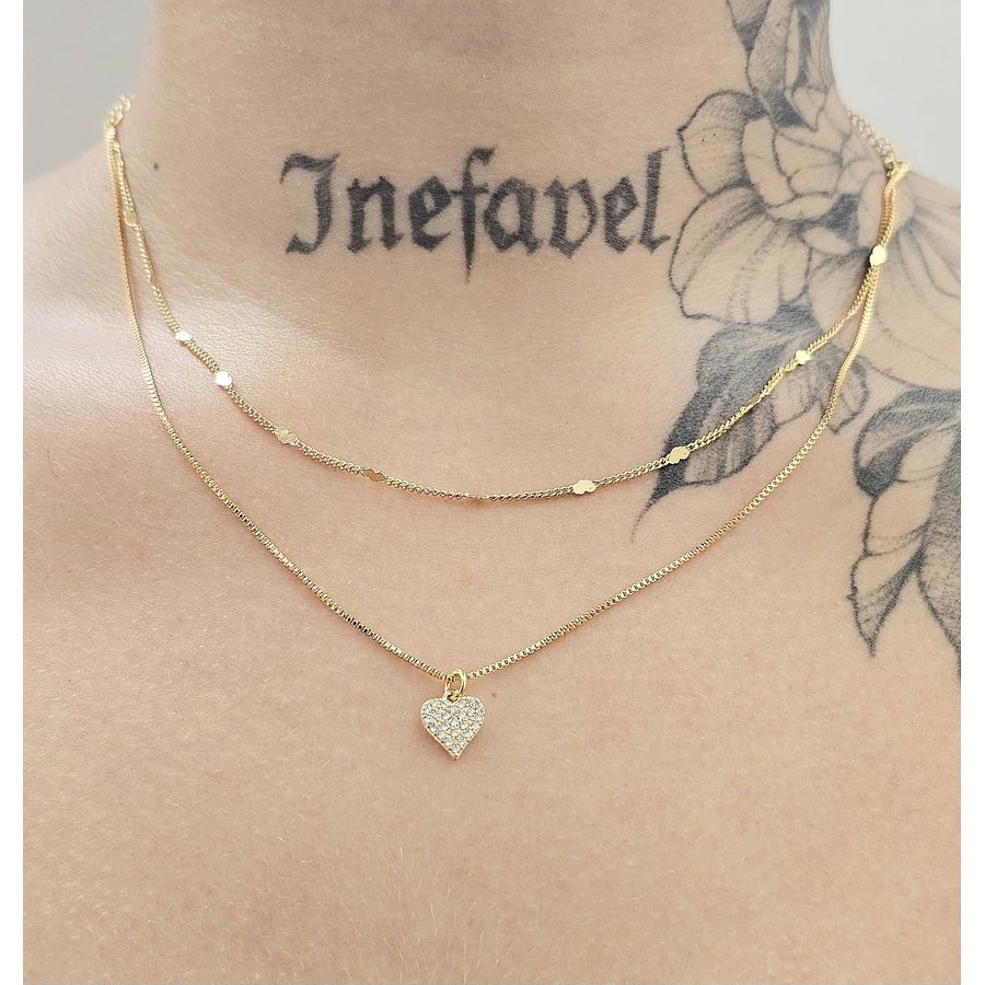 Colar Duplo Folheado a Ouro 18K Coração