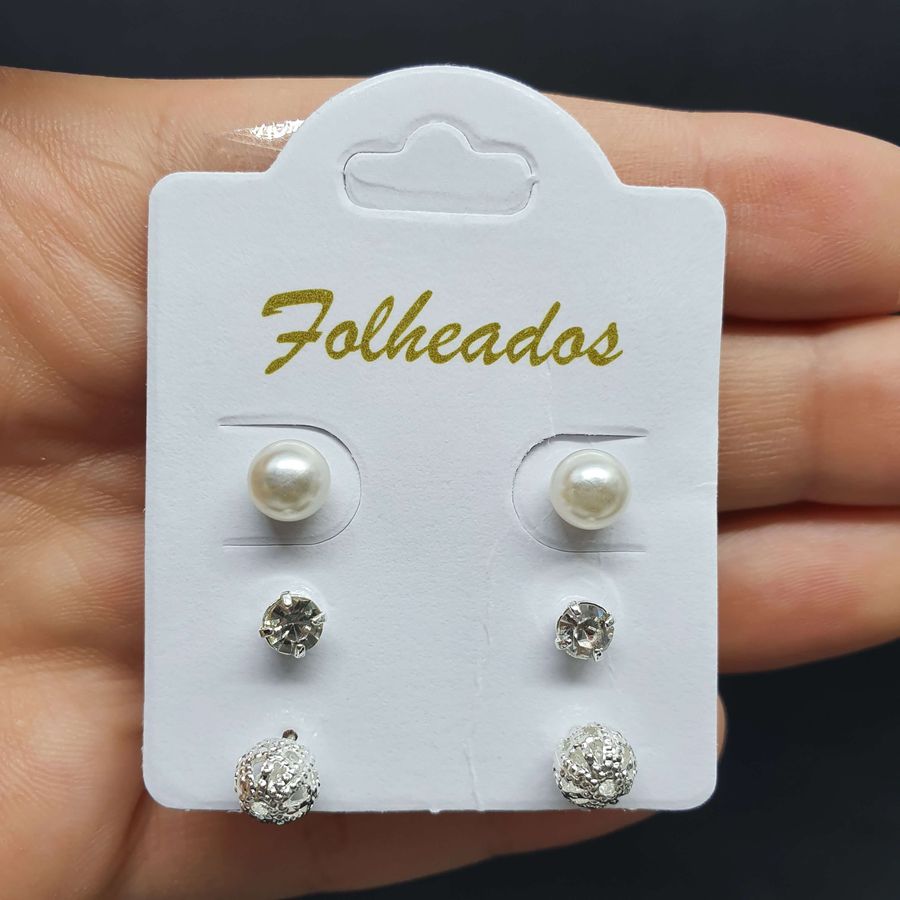 Kit De Brincos Folheados Prata Esfera