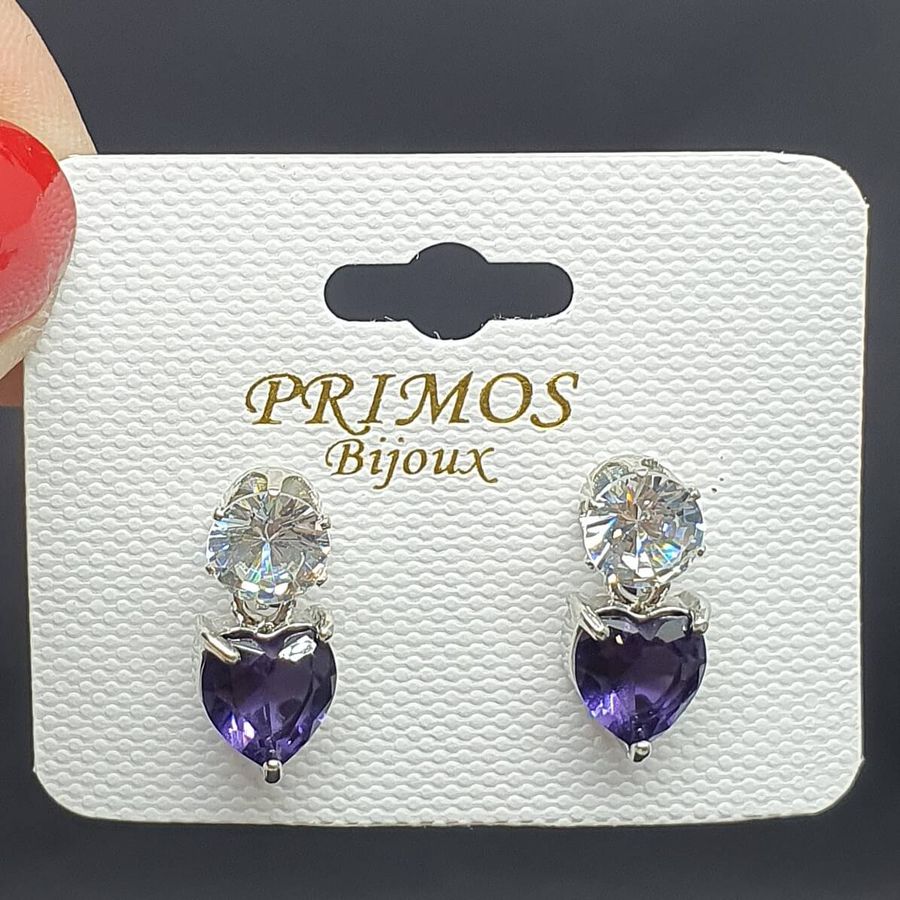 Brinco Coração Prata Roxo