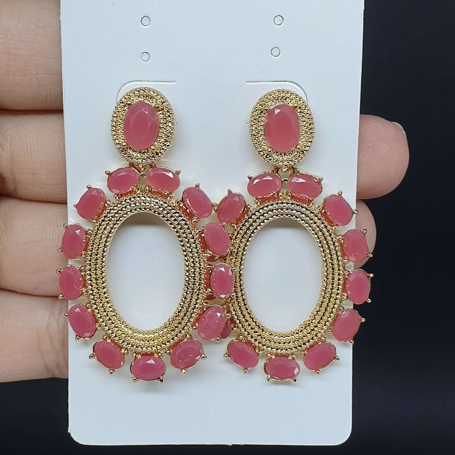 Brinco Dourado Rosa Escuro 