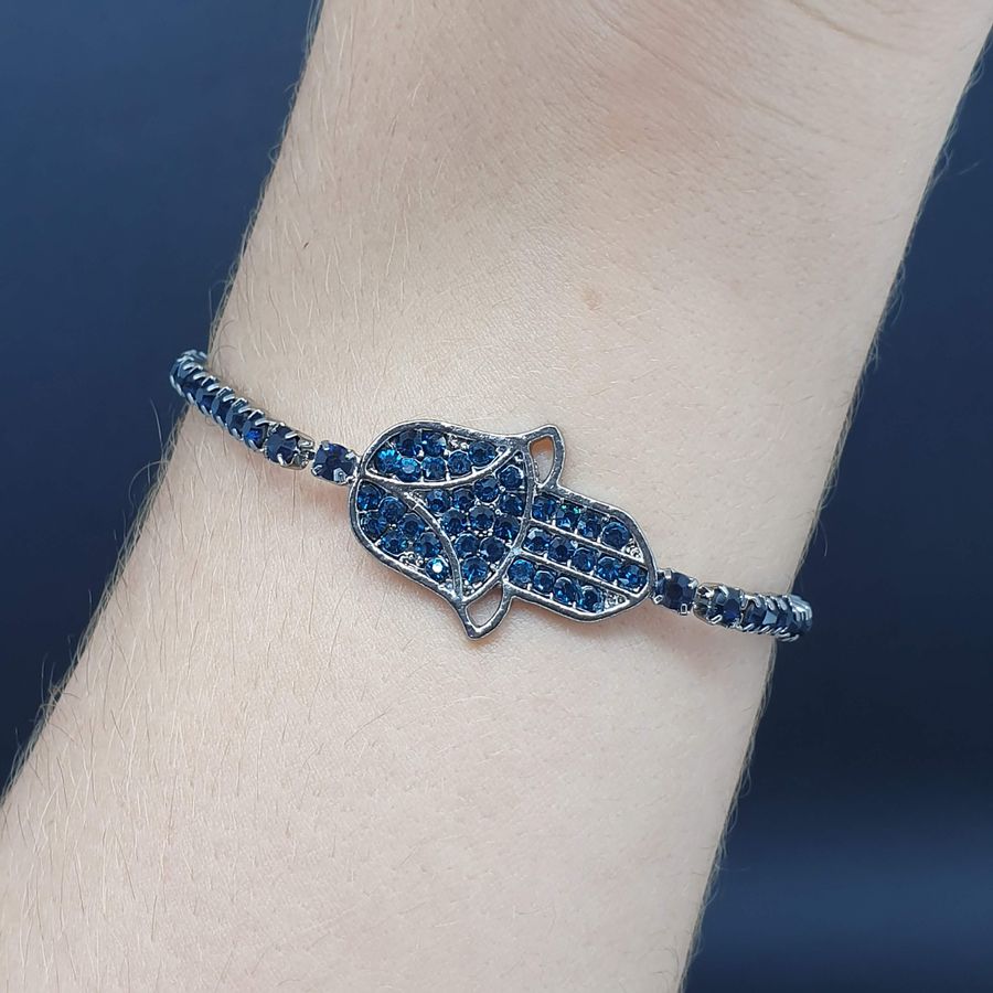 Pulseira Gravatinha Hamsá Grafite Azul Marinho 