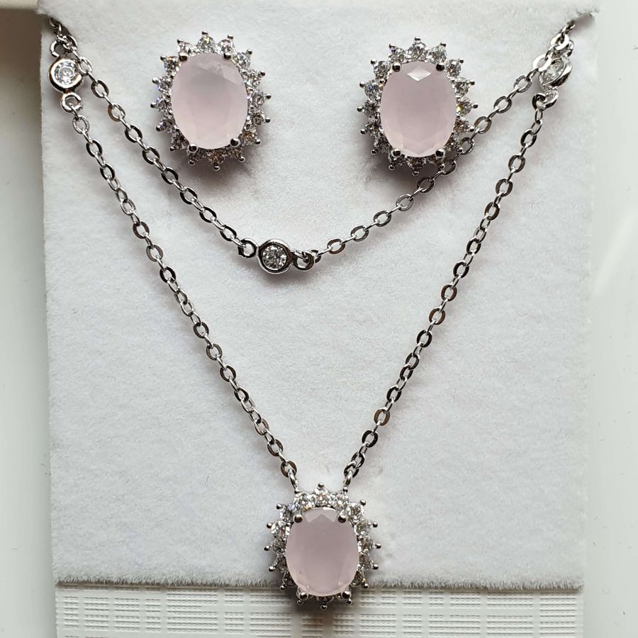 Conjunto Semi Joia Ródio Rosa 