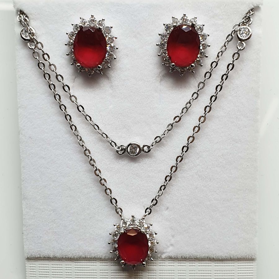 Conjunto Semi Joia Ródio Vermelho 