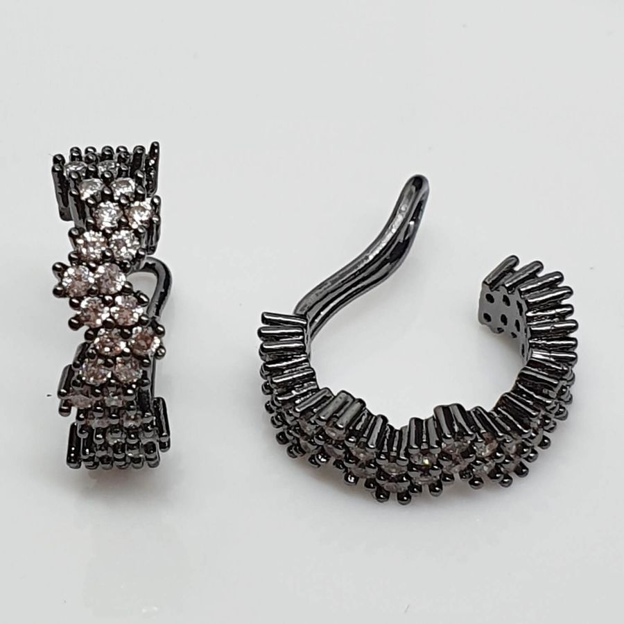 Par De Piercing Fake Semi Joia Rodio Negro Branco 