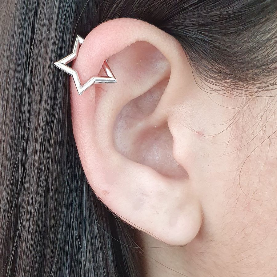 Piercing Fake Folheado Estrela Prata 